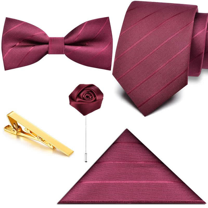 5Pcs Men's Twilled Necktie Rose Brooch Bow Ties Gift Box - Image 3