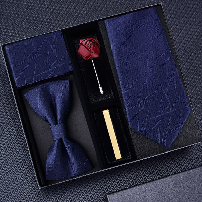 5Pcs Men's Twilled Necktie Rose Brooch Bow Ties Gift Box - Image 6