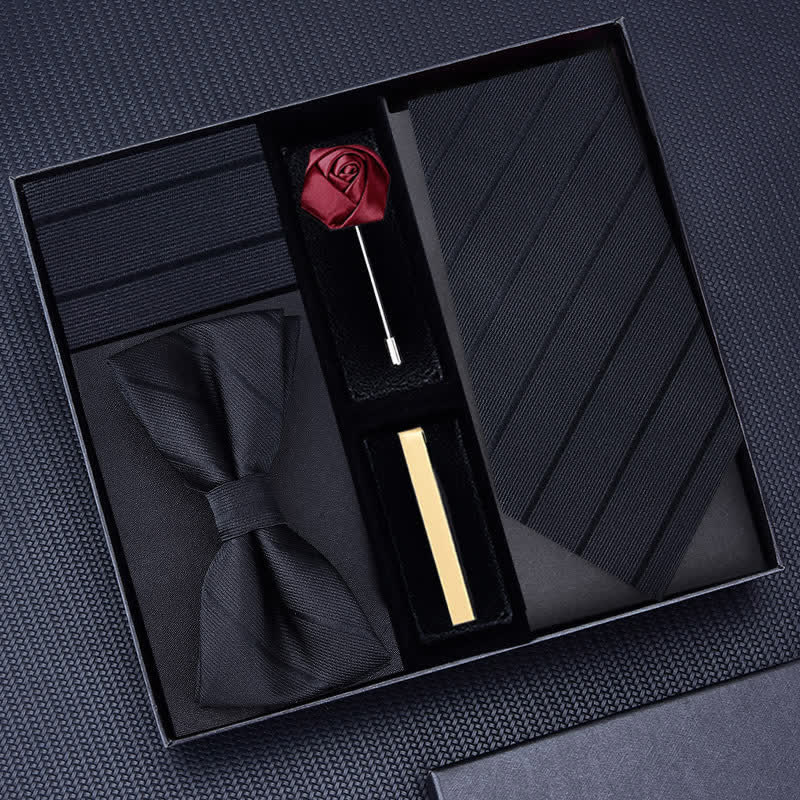 5Pcs Men's Twilled Necktie Rose Brooch Bow Ties Gift Box - Image 8