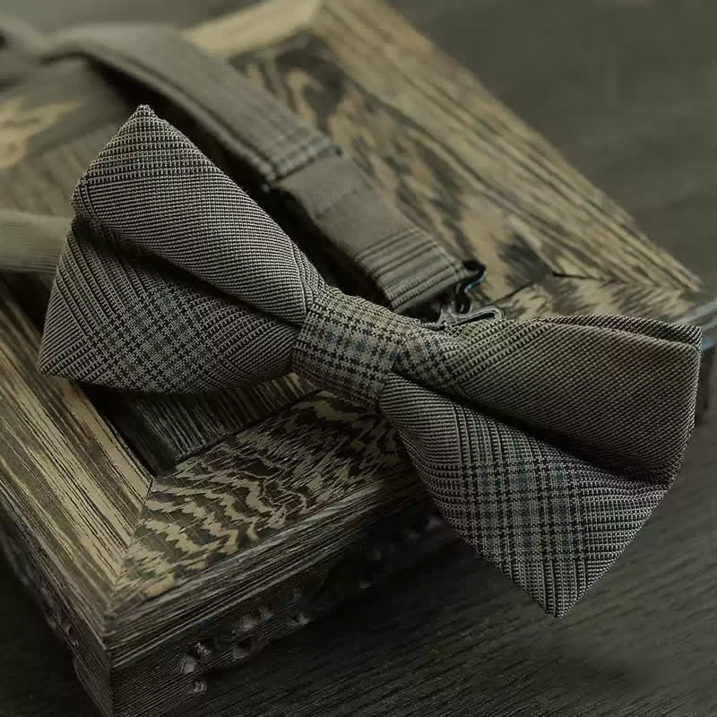 5Pcs Men's Vintage Coffee Brown Plaid Bow Ties Gift Box - Image 4