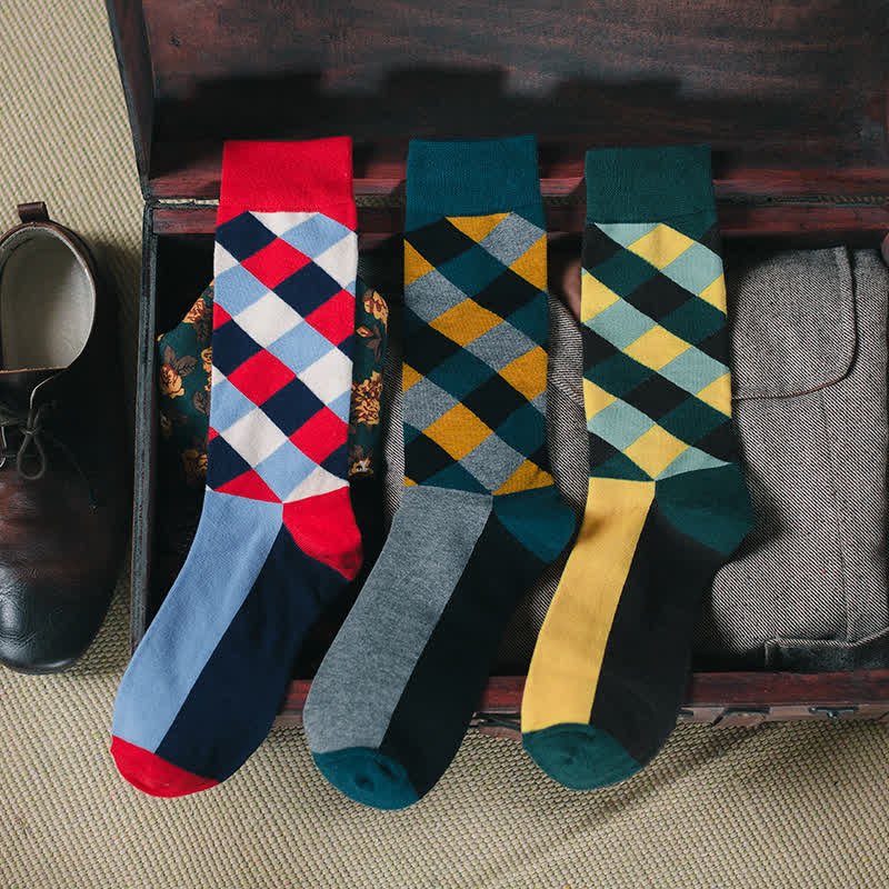 Men's Colorful Funky Argyle Crew Socks - Image 2