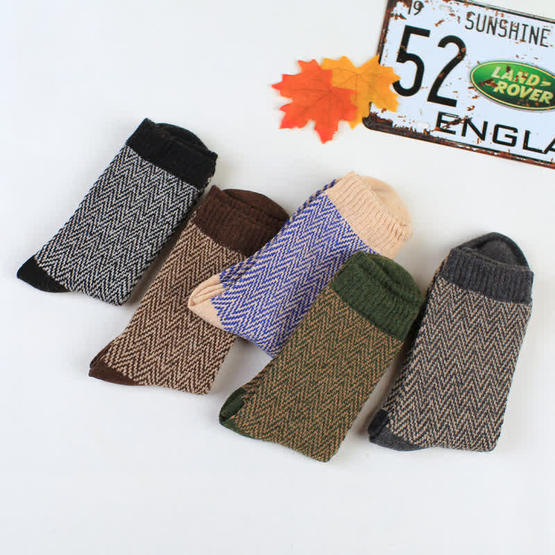 5Pcs Men's Wavy Striped Retro Crew Socks - Image 3