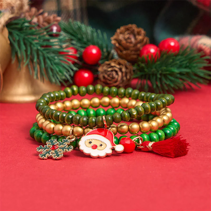 6Pcs Green Christmas Bead Pendant Bracelet Set - Image 4