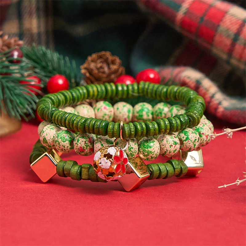 6Pcs Green Christmas Bead Pendant Bracelet Set - Image 5