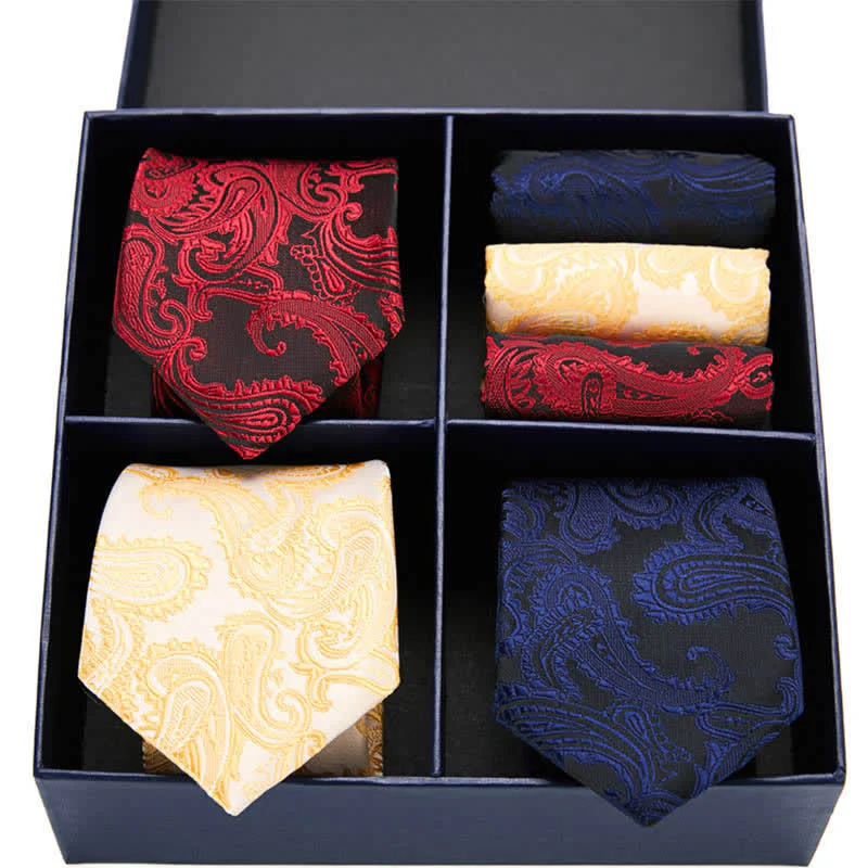 6Pcs Men's Paisley Necktie Pocket Square Set Four-Grid Gift Box - Image 3