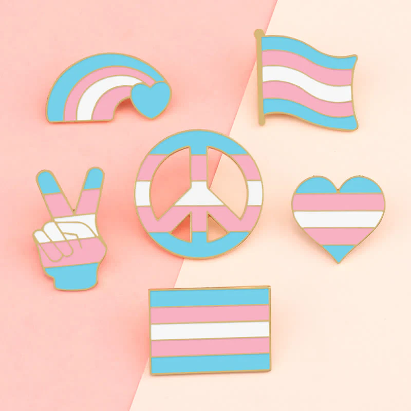 6Pcs Pride Day Pink & Blue Rainbow Flag Brooch - Image 2