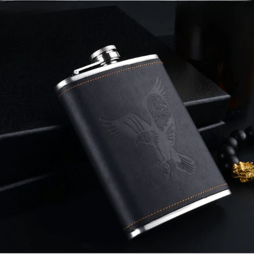 8 Oz Men's Retro Stainless Steel Leather Outdoor Portable Flask - Image 2