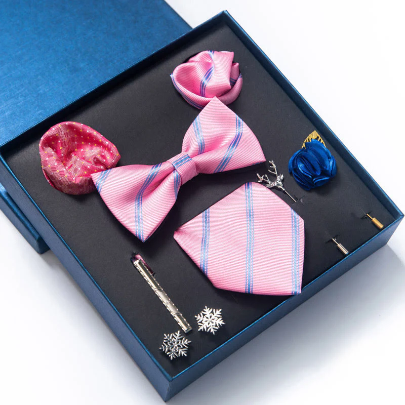 8Pcs Bow Tie Pocket Square Brooch Necktie Set - Image 15