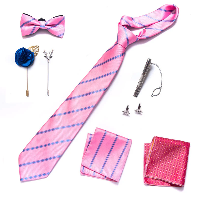 8Pcs Bow Tie Pocket Square Brooch Necktie Set - Image 16
