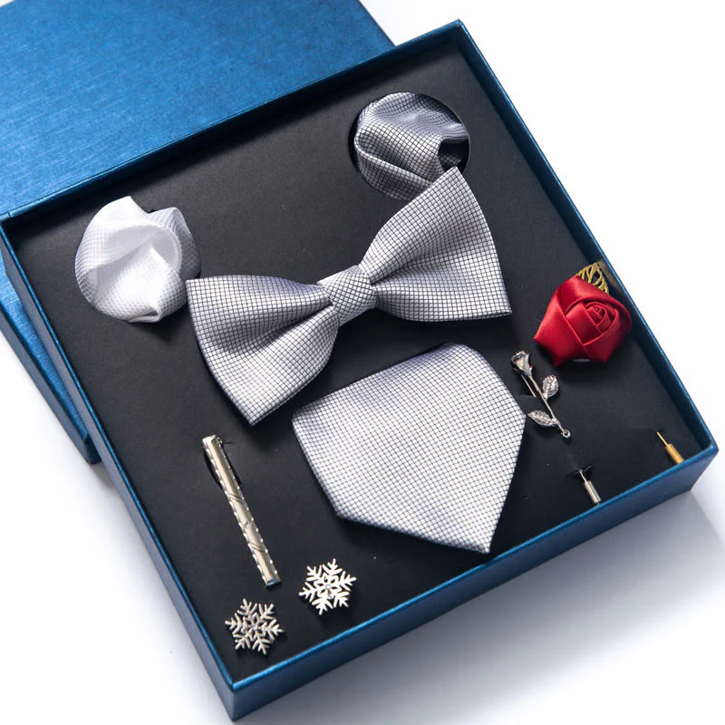 8Pcs Bow Tie Pocket Square Brooch Necktie Set - Image 3