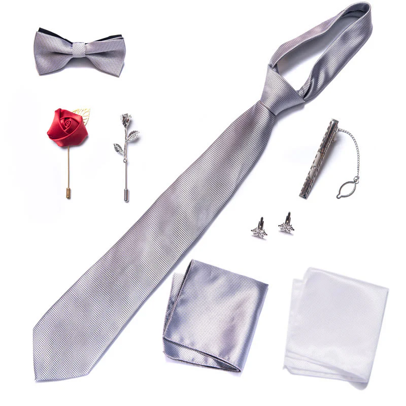 8Pcs Bow Tie Pocket Square Brooch Necktie Set - Image 4