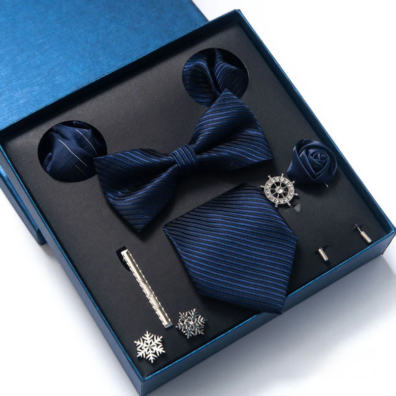 8Pcs Bow Tie Pocket Square Brooch Necktie Set - Image 5