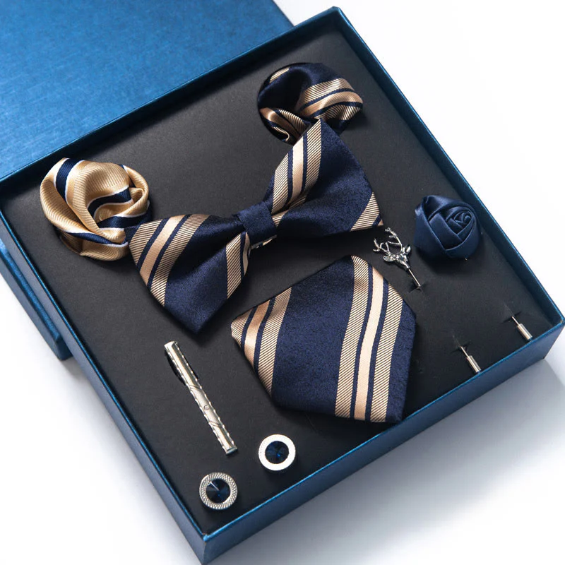 8Pcs Bow Tie Pocket Square Brooch Necktie Set - Image 9