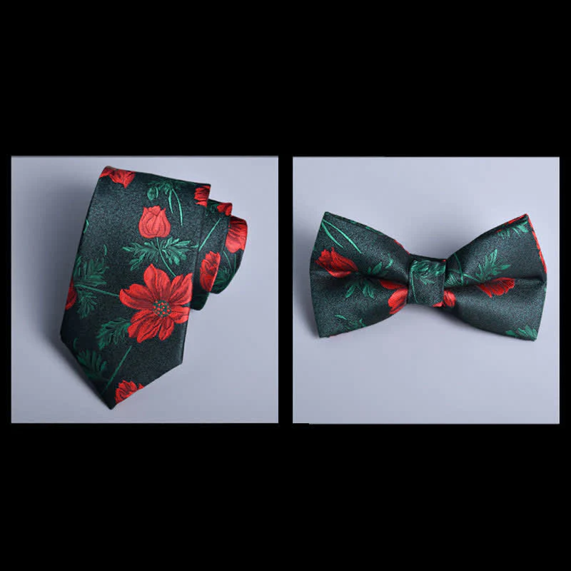 8Pcs ForestGreen&Red Leaves Flower Vogue Necktie Bow Ties Gift Box - Image 2