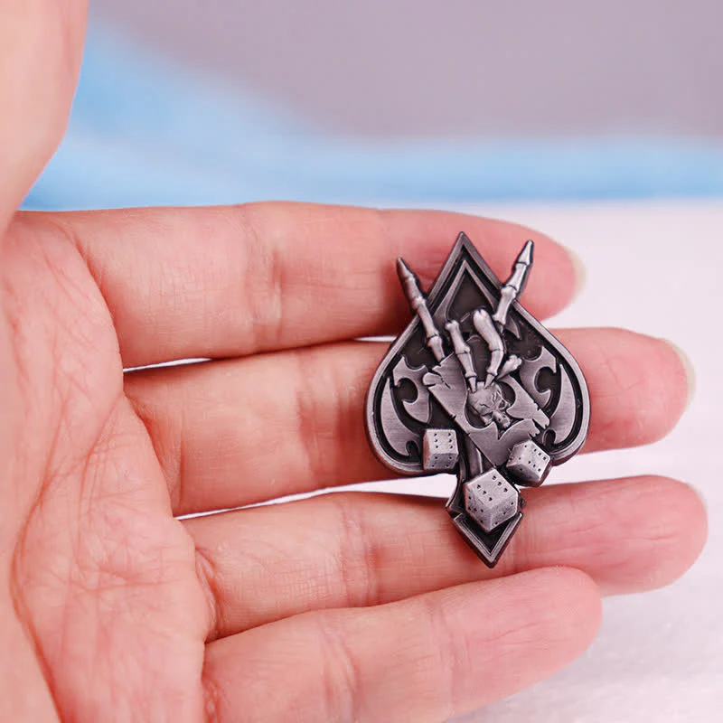Ace Spades Skull Skeleton Devil Hand Horns Brooch - Image 3