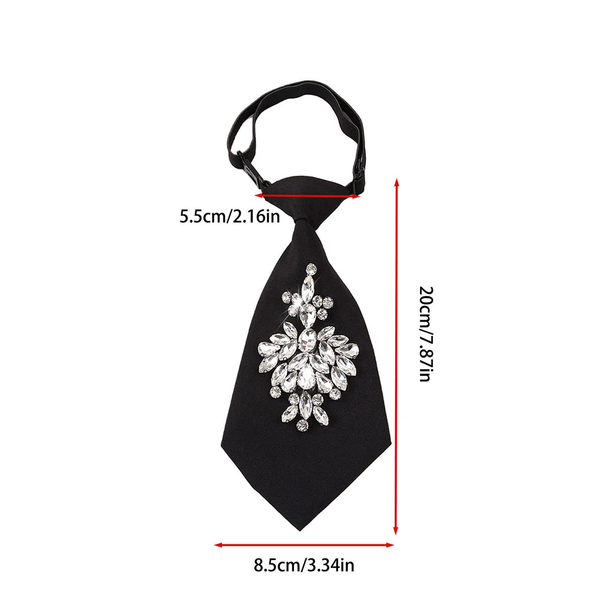 Adjustable Black Pre-tied Rhinestone Women's Short Necktie - Image 4