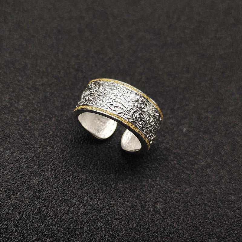 Adjustable Opening Gold Silver Grass Patterned Ring