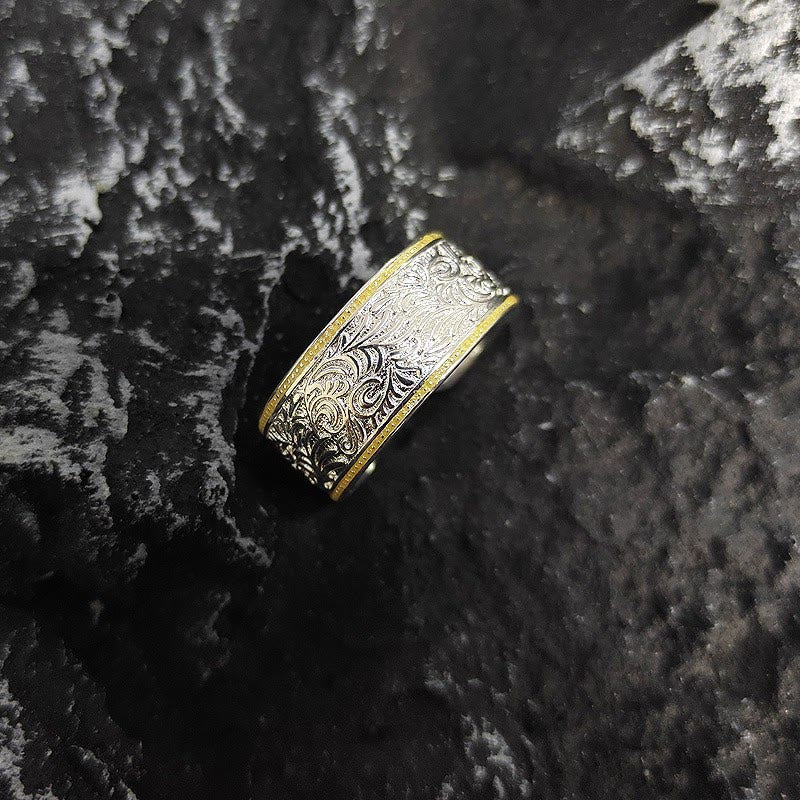 Adjustable Opening Gold Silver Grass Patterned Ring - Image 2