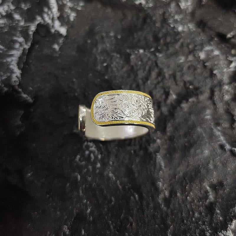 Adjustable Opening Gold Silver Grass Patterned Ring - Image 3