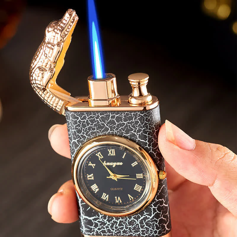 Alligato Design Refillable Double Flame Butane Lighter With Clock - Image 2