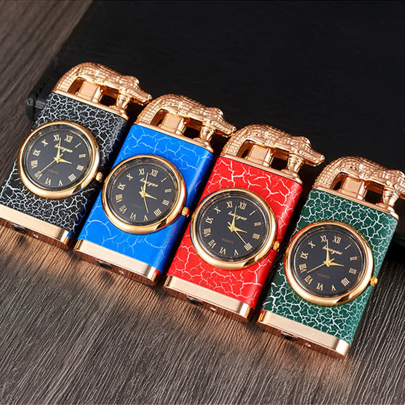 Alligato Design Refillable Double Flame Butane Lighter With Clock - Image 3