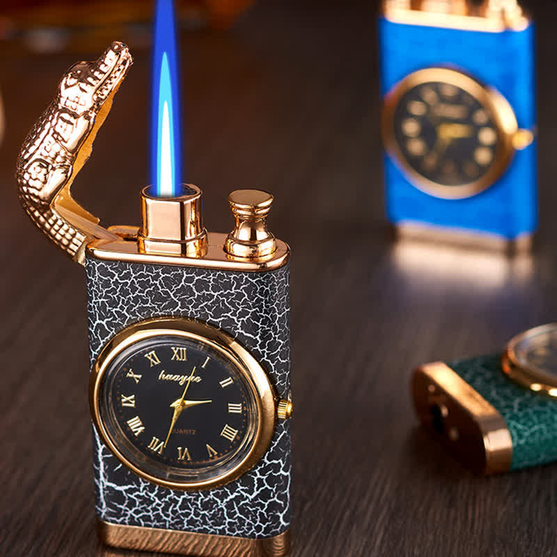 Alligato Design Refillable Double Flame Butane Lighter With Clock - Image 4
