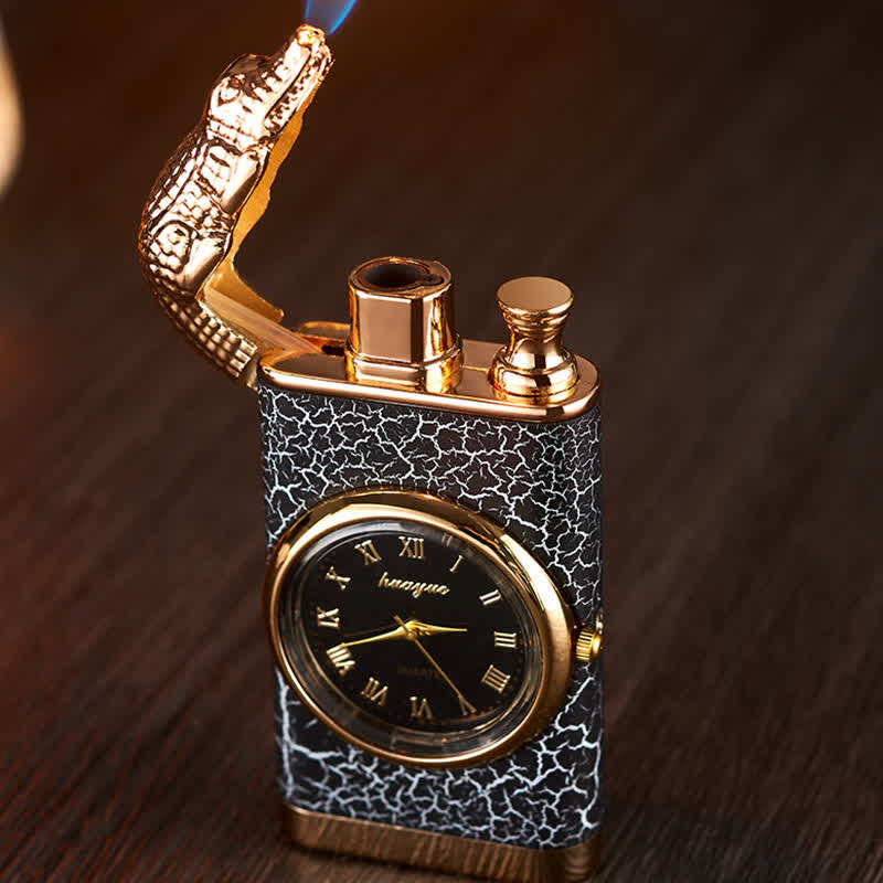 Alligato Design Refillable Double Flame Butane Lighter With Clock - Image 7