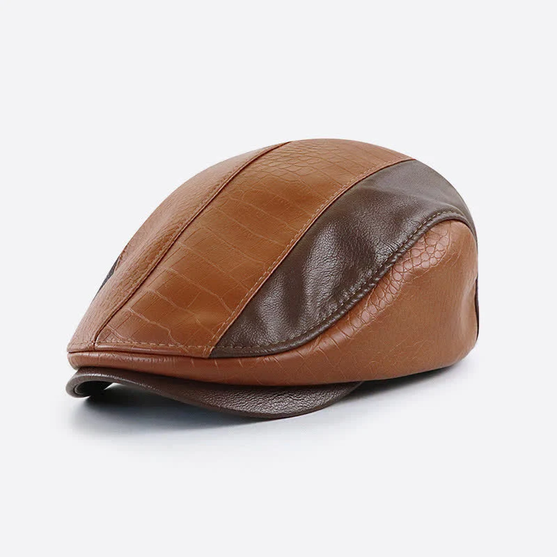 Alligator Print Vintage Stitching Leather Beret Hat - Image 4