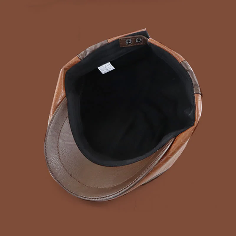 Alligator Print Vintage Stitching Leather Beret Hat - Image 7