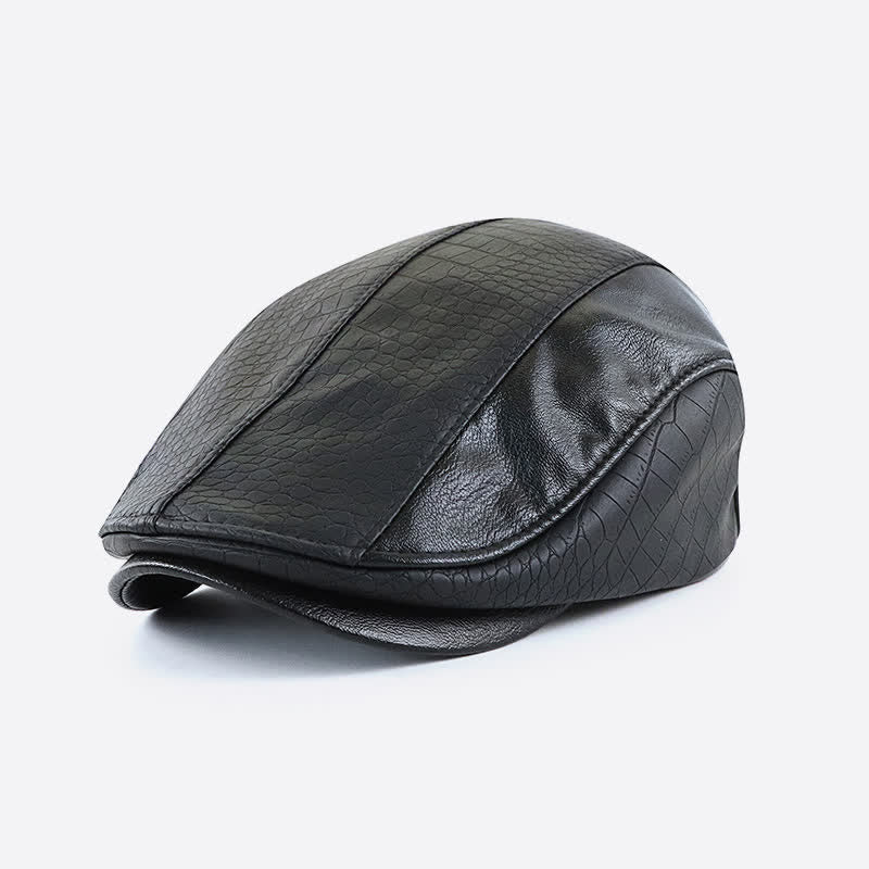 Alligator Print Vintage Stitching Leather Beret Hat - Image 8