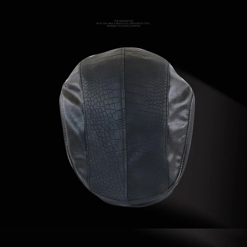 Alligator Print Vintage Stitching Leather Beret Hat - Image 9