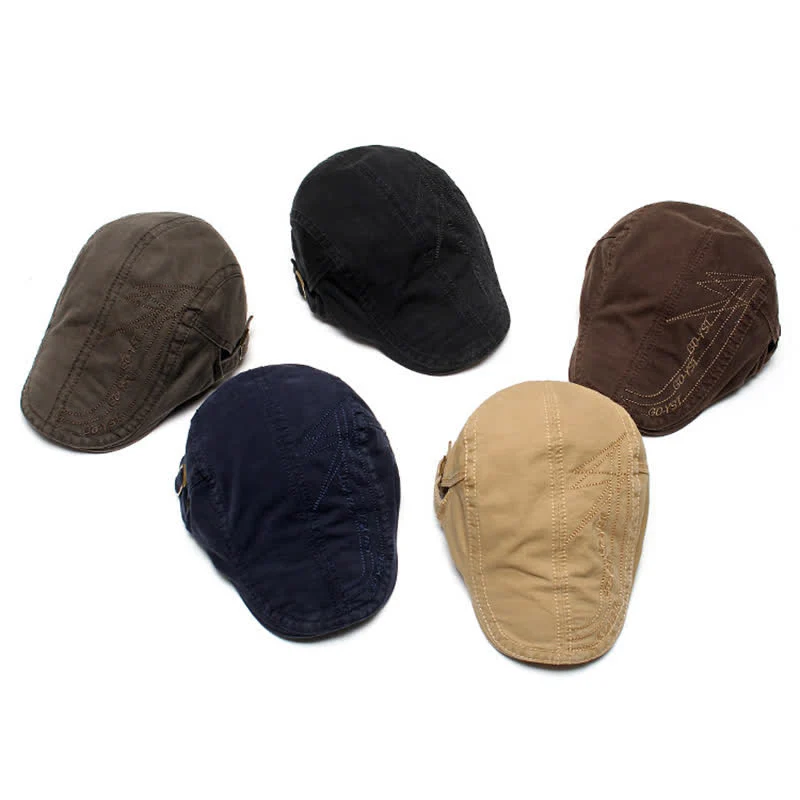 Alphabet Solid Color Washed Denim Beret Cap - Image 3
