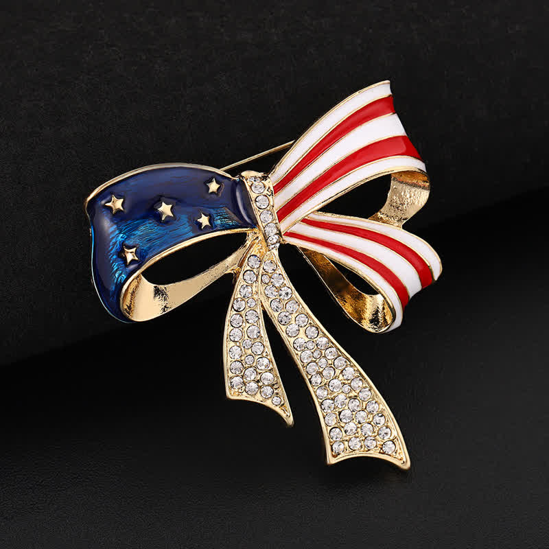 American Flag Bow Knot Rhinestone Brooch - Image 3