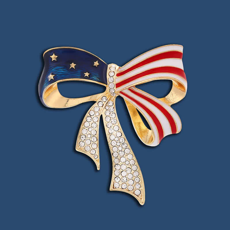 American Flag Bow Knot Rhinestone Brooch - Image 4