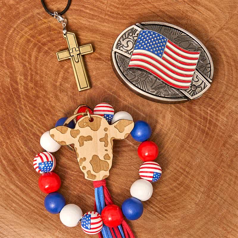 American Flag DIY Hidden Knife Belt Buckle Bracelet Cross Necklace Bundle Set - Image 2