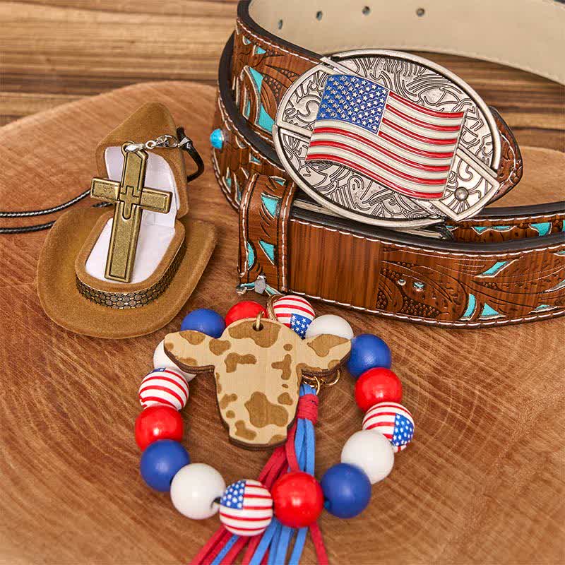 American Flag DIY Hidden Knife Belt Buckle Bracelet Cross Necklace Bundle Set - Image 4
