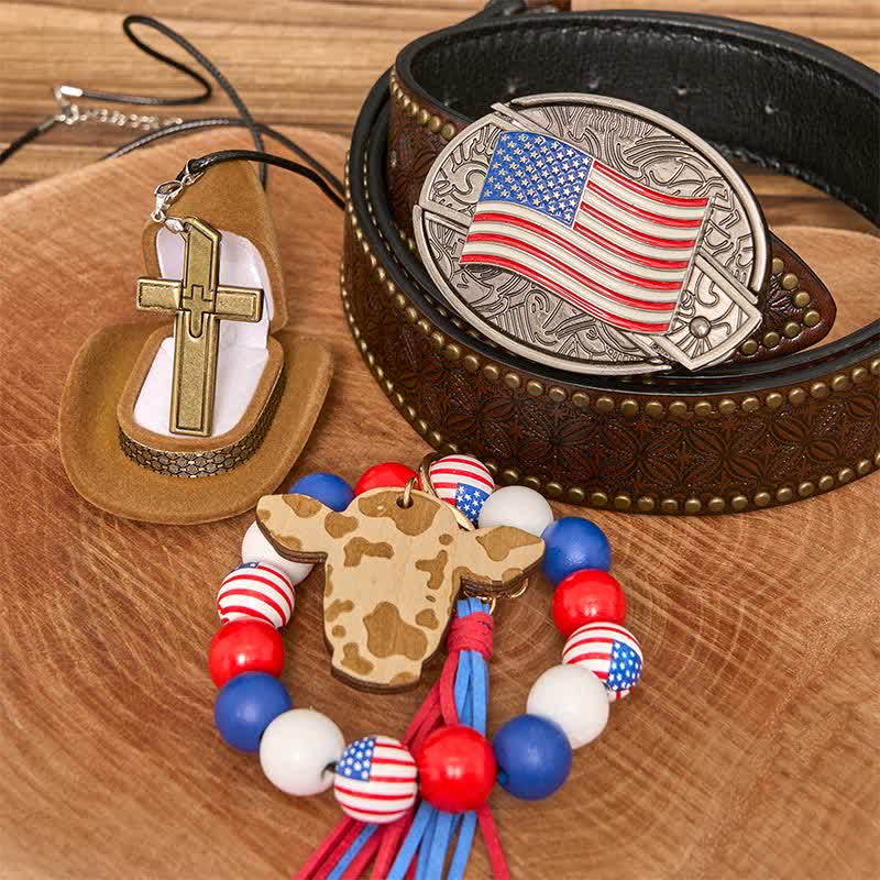 American Flag DIY Hidden Knife Belt Buckle Bracelet Cross Necklace Bundle Set - Image 5