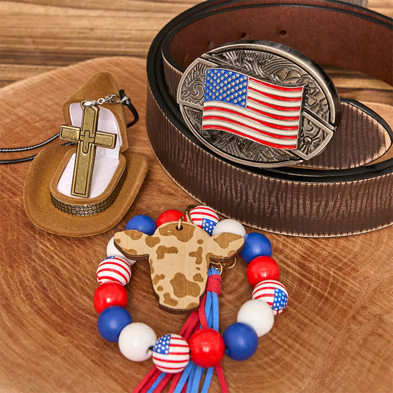 American Flag DIY Hidden Knife Belt Buckle Bracelet Cross Necklace Bundle Set - Image 6