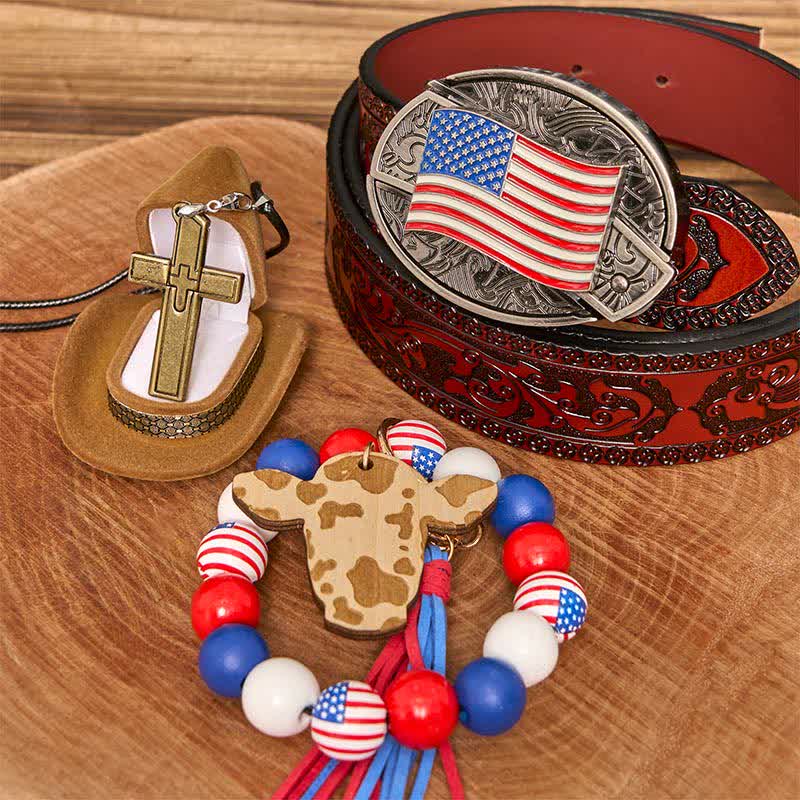 American Flag DIY Hidden Knife Belt Buckle Bracelet Cross Necklace Bundle Set - Image 7