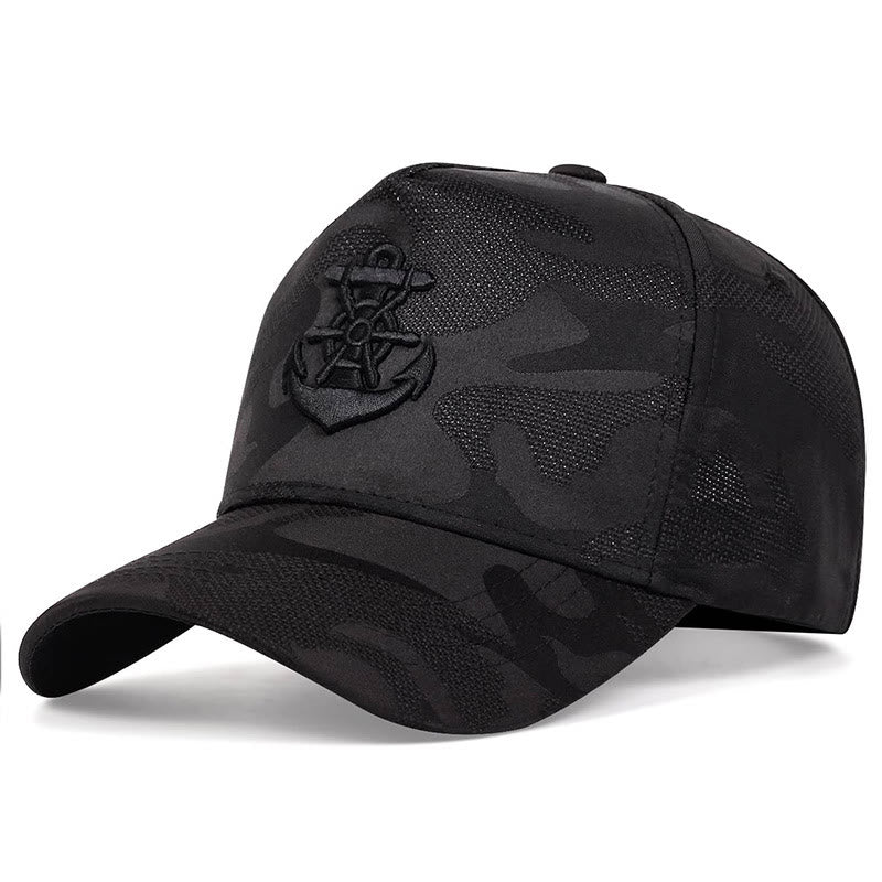 Anchor Embroidered Camouflage Mesh Panel Baseball Cap