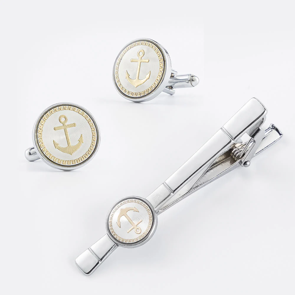 Anchor Tie Bar Cufflinks Set For Wedding Suit - Image 3