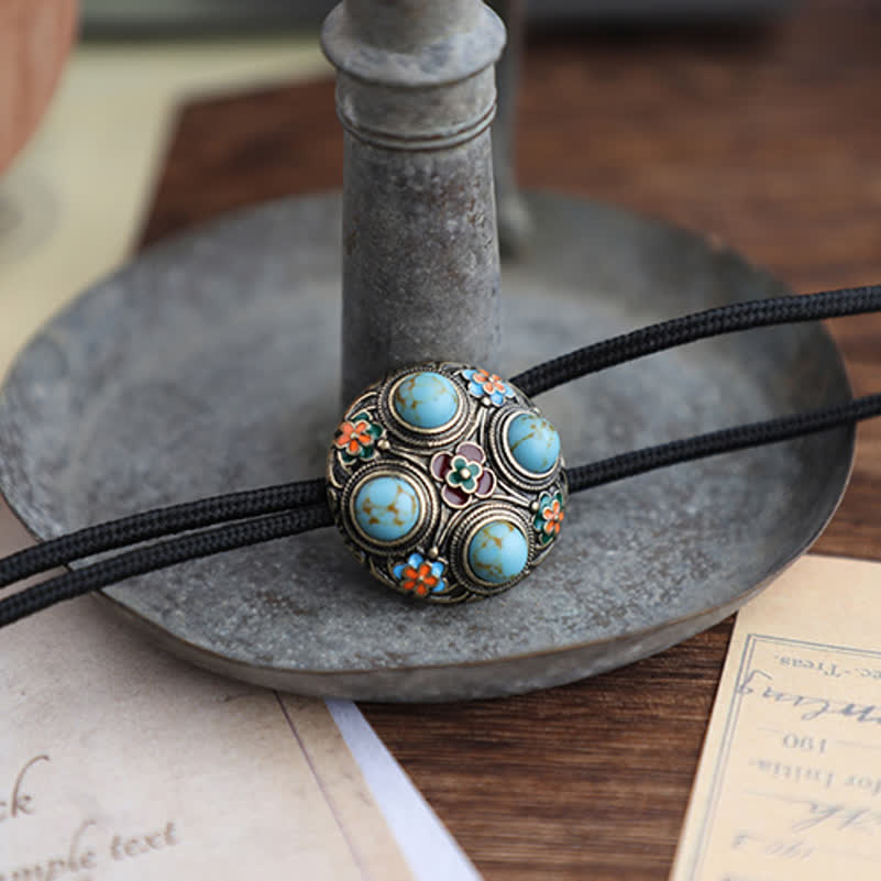 Ancient Blue Turquoise Enamel Flower Bolo Tie - Image 9