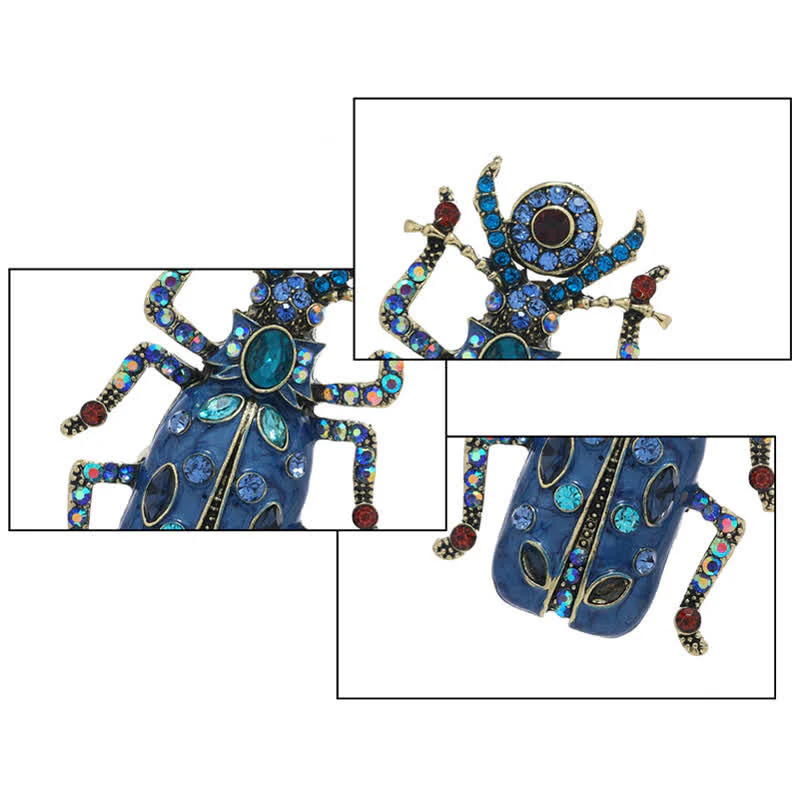 Ancient Large Enamel Scarab Colored Crystal Brooch - Image 5