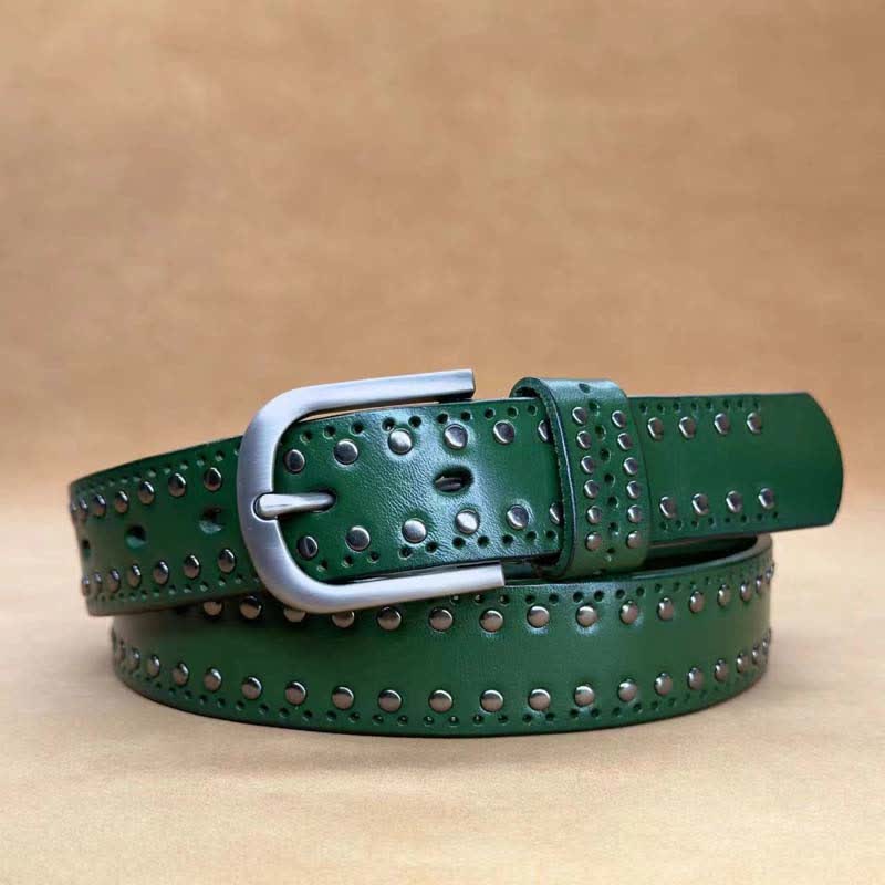 Ancient Pure Color Punk Metal Rivet Leather Belt - Image 11