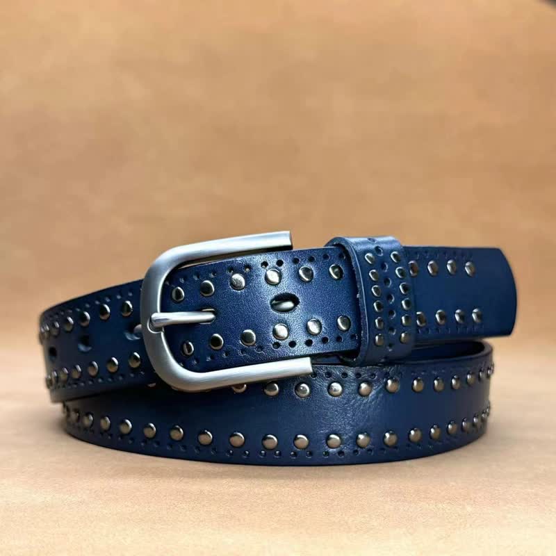 Ancient Pure Color Punk Metal Rivet Leather Belt - Image 12