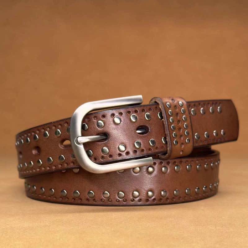 Ancient Pure Color Punk Metal Rivet Leather Belt - Image 3