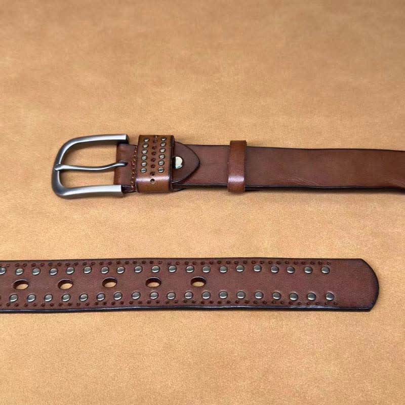 Ancient Pure Color Punk Metal Rivet Leather Belt - Image 6