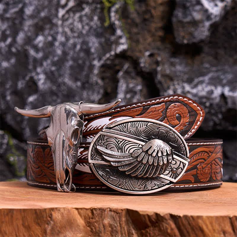 Angel Wing DIY Hidden Knife Belt Buckle Longhorn Bull Pendant Bundle Set - Image 9