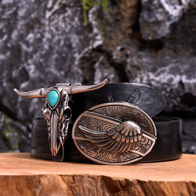 Angel Wing DIY Hidden Knife Belt Buckle Turquoise Longhorn Bull Pendant Bundle Set - Image 5