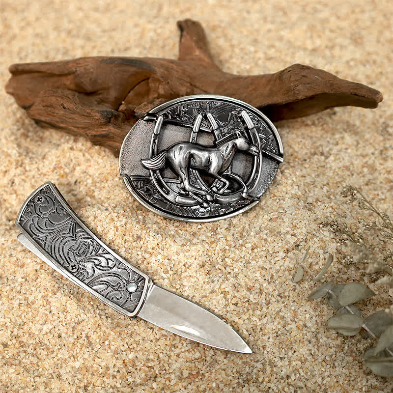 Animal Pattern DIY Hidden Folding Knife Leather Belt Buckles Bundle Set - Image 3